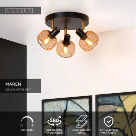 MAREN griestu prožektors Ø37 cm 3xE14 matēta zelta / misiņa (Lucide)