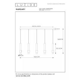 MARGARY piekaramā lampa 103 cm LED 5 x 4,2W 2700K melna (Lucide)