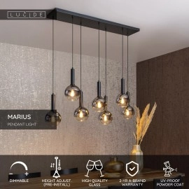 MARIUS piekaramā lampa 7xE27 melna / dūmakaini pelēka (Lucide)