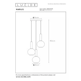 MARIUS piekaramā lampa Ø 48,5 cm 3xE27 melna / dūmakaini pelēka (Lucide)
