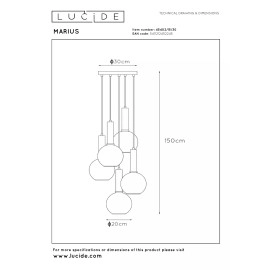 MARIUS piekaramā lampa Ø 55 cm 5xE27 melna / dūmakaini pelēka (Lucide)