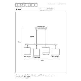 MAYA piekaramā lampa 4xE27 melna (Lucide)