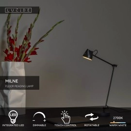 MILNE stāvlampa lasīšanai LED 1x8 W 2700 K melna (Lucide)
