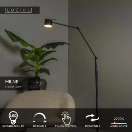 MILNE stāvlampa LED 1x8 W 2700 K melna (Lucide)