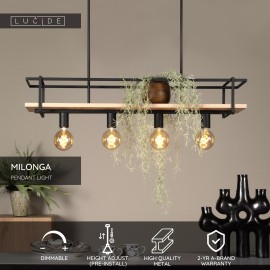 MILONGA piekaramā lampa 100 cm 4 x E27 melna/koka (Lucide)