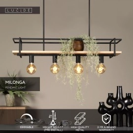 MILONGA piekaramā lampa 100 cm 4 x E27 melna/koka (Lucide)