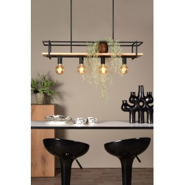 MILONGA piekaramā lampa 100 cm 4 x E27 melna/koka (Lucide)
