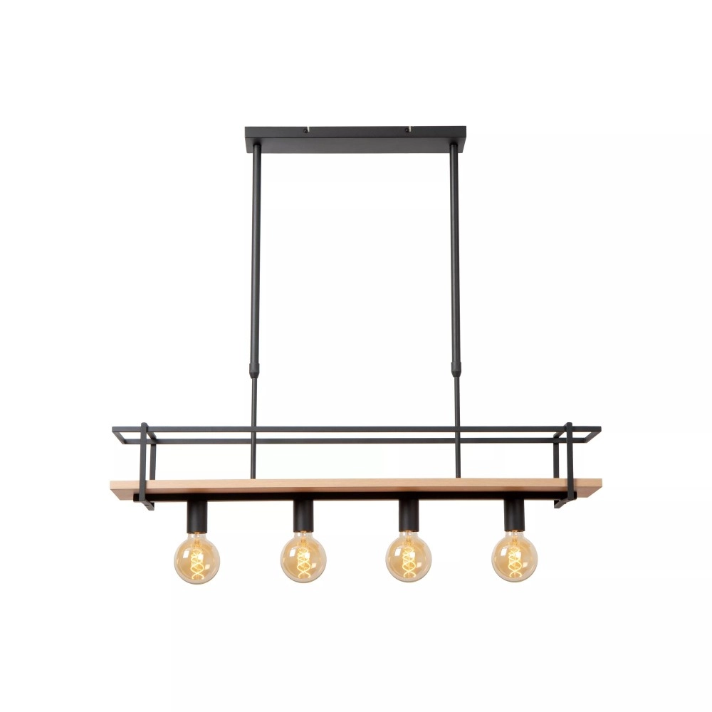 MILONGA piekaramā lampa 100 cm 4 x E27 melna/koka (Lucide)