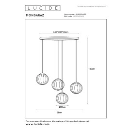 MONSARAZ piekaramā lampa 4x40 W E27 95×50 cm zaļa (Lucide)
