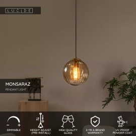 MONSARAZ piekaramā lampa 1x40 W E27 Ø25 cm dzintara (Lucide)