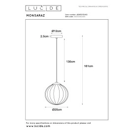 MONSARAZ piekaramā lampa 1x40 W E27 Ø25 cm dzintara (Lucide)