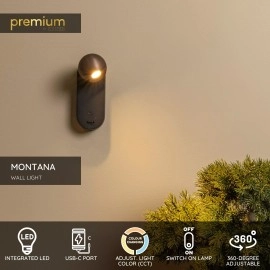 MONTANA sienas lampa ar USB-C LED dimmējama CCT 1x6.3W kafijas brūna (Lucide)