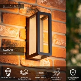 NARVIK āra sienas lampa 1x9.2W Integrated LED IP65 melna (Lucide)