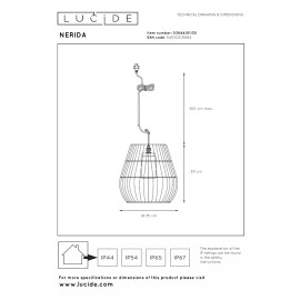 NERIDA āra piekaramā lampa Ø35 cm 1xE27 40 W melna (Lucide)