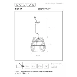 NERIDA āra piekaramā lampa Ø35 cm 1xE27 40 W melna (Lucide)