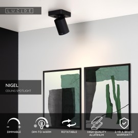 NIGEL griestu prožektors 1x5w melna (Lucide)