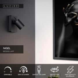 NIGEL gultas / sienas lampa ar USB 1x5w melna (Lucide)