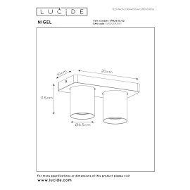 NIGEL griestu prožektors 2x5w melna (Lucide)
