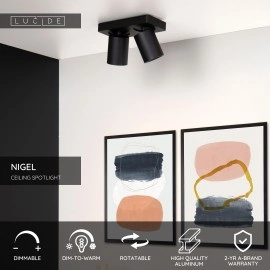 NIGEL griestu prožektors 2x5w melna (Lucide)