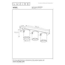NIGEL griestu prožektors 3x5w matēta zelta / misiņa tonī (Lucide)