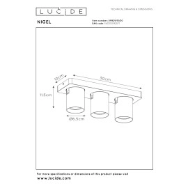 NIGEL griestu prožektors 3x5w melna (Lucide)
