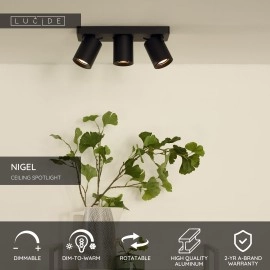 NIGEL griestu prožektors 3x5w melna (Lucide)