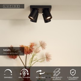 NIGEL griestu prožektors 4x5w melna (Lucide)