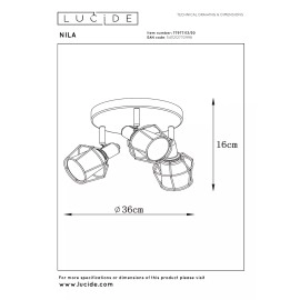 NILA griestu prožektors Ø36 cm 3xE14 melna (Lucide)