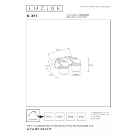 NIORT āra griestu prožektors 2xGU10 IP44 melns (Lucide)