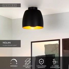 NOLAN griestu lampa Ø24 cm 1xE27 melna / matēta zelta/misiņa (Lucide)