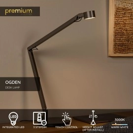 OGDEN rakstāmgalda lampa LED 3 StepDim 7W 3000K pelēka dzelzs (Lucide)