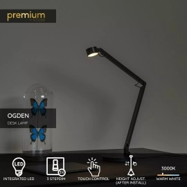OGDEN rakstāmgalda lampa LED 3 StepDim 7W 3000K melna (Lucide)