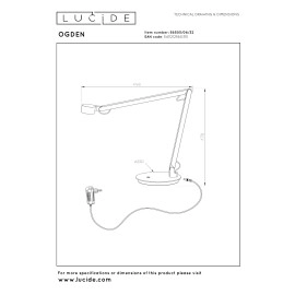 OGDEN galda lampa darbam LED 7 W 3000K sarkana (Lucide)
