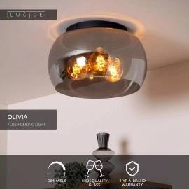 OLIVIA griestu lampa Ø40 cm 3xE27 40 W dūmu pelēka (Lucide)