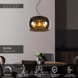OLIVIA piekaramā lampa Ø40 cm 3xE27 40 W dūmu pelēka (Lucide)