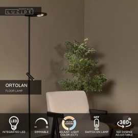 ORTOLAN stāvlampa LED 12W+3W CCT, melna (Lucide)