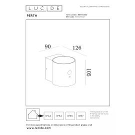 PERTH āra saules sienas lampa 1x1W Integrated LED IP65 melna (Lucide)