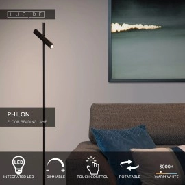 PHILON dimmējama LED stāvlampa lasīšanai 4,5 W 3000K melna (Lucide)
