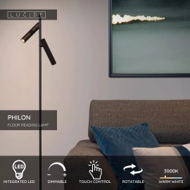 PHILON dimmējama LED stāvlampa lasīšanai 2 x 4,5 W 3000K melna (Lucide)