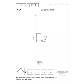 PILAR āra sienas lampa 2x6W E27 IP54 melna (Lucide)
