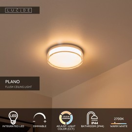 PLANO vannas istabas griestu lampa Ø23 cm LED dimmējama 11W opāla (Lucide)