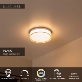 PLANO vannas istabas griestu lampa Ø23 cm LED dimmējama 11W opāla (Lucide)