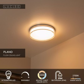 PLANO vannas istabas griestu lampa Ø28 cm LED dimmējama 16W opāla (Lucide)