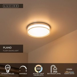 PLANO vannas istabas griestu lampa Ø28 cm LED dimmējama 16W opāla (Lucide)