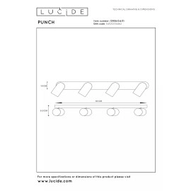 PUNCH griestu prožektors 70 cm × 11 cm × 11 cm 4x35W balta (Lucide)