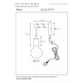 Bērnu sienas lampa POLA Ø12 1xE27 60W rozā (Lucide)