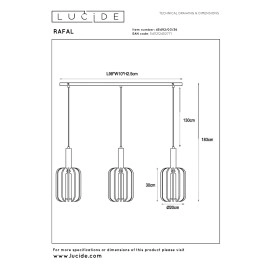 RAFAL piekaramā lampa 3xE27 pelēka (Lucide)