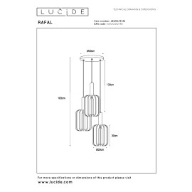 RAFAL piekaramā lampa Ø50 cm 3xE27 pelēka (Lucide)
