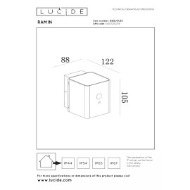RAMIN āra saules sienas lampa 1x1W Integrated LED IP54 melna (Lucide)