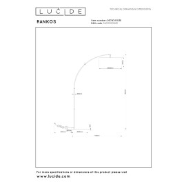 RANKOS stāvlampa ar izliektu statīvu 38x12 cm 1xE27 melna (Lucide)